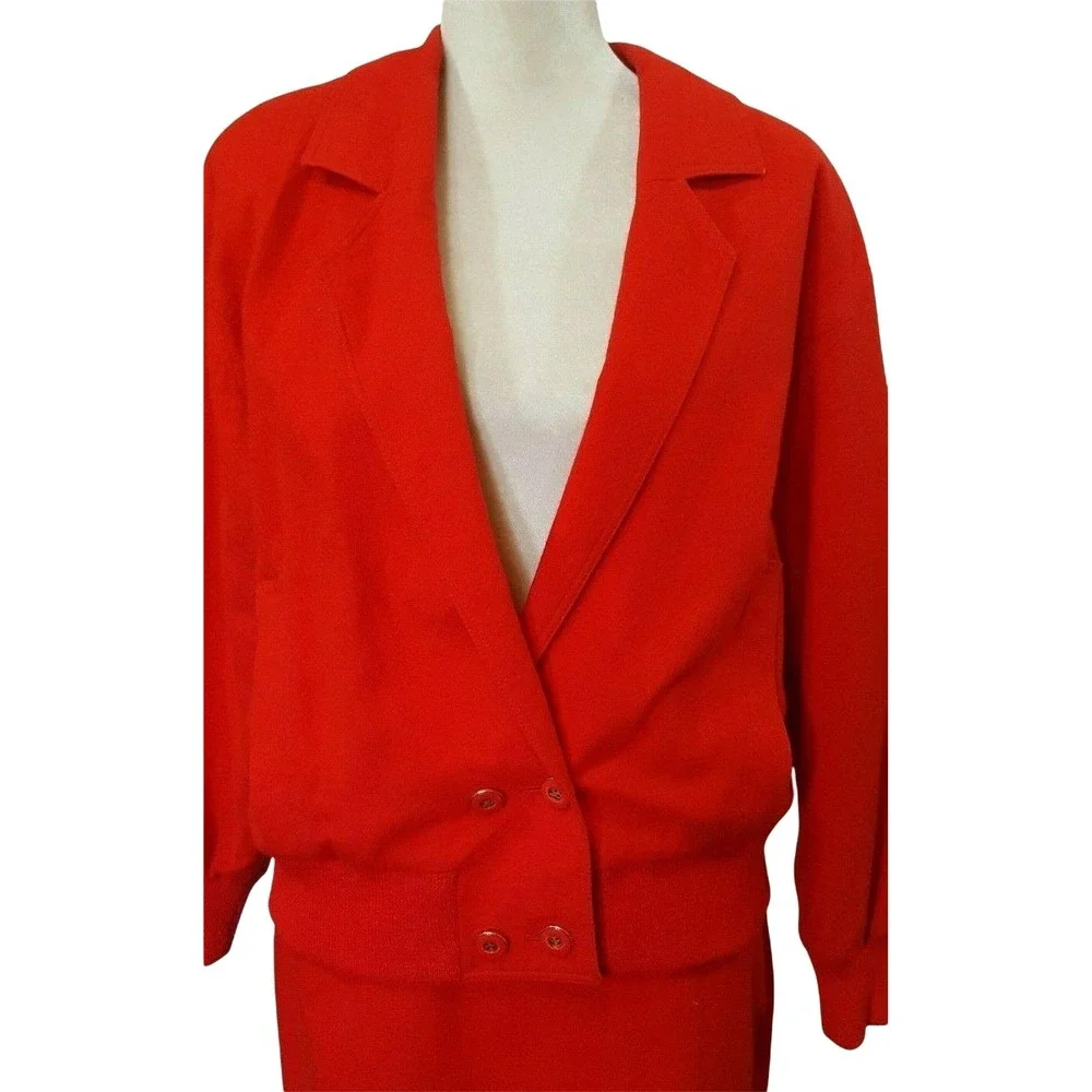Lilli Ann Skirt Suit Womens M Red 80s Vintage Bomber Jacket Pencil Skirt ILGWU